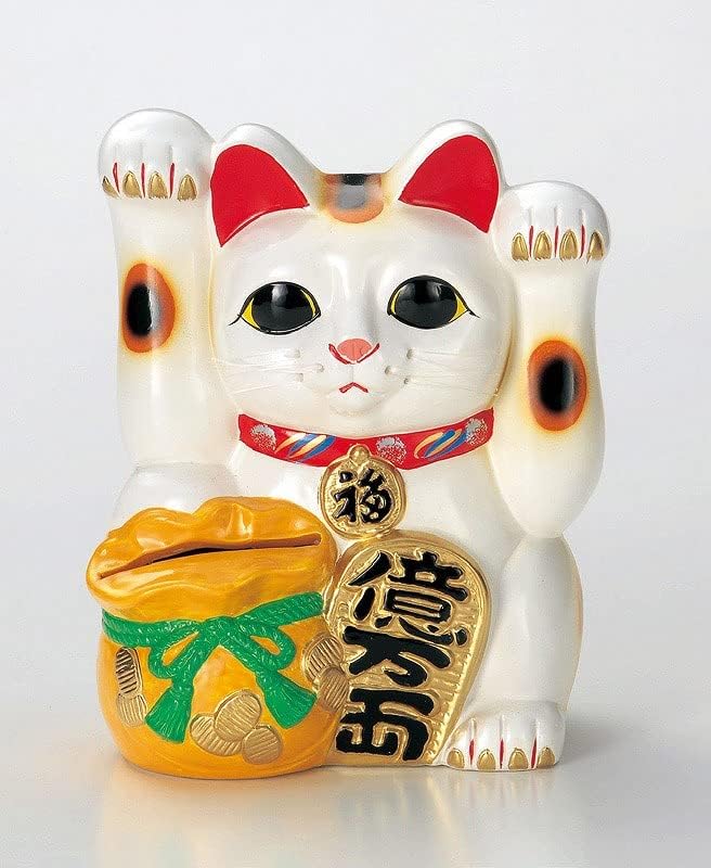 Maneki Neko Lucky Betchinging Cat, ambele mâini. Tokoname Yaki, ceramică japoneză. TKNM-21M-1821