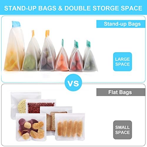 Pungi de depozitare a alimentelor reutilizabile ElifeAcc, 8 pachete BPA gratuit Stand Up congelator pungi de Upgrade etanșe