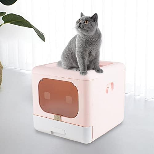 Leefasy cutie de gunoi pliabilă pentru pisici cu capac intrare frontală & amp; Top spațiu mare acoperit cutii de gunoi pentru pisici carcasă toaletă, Roz