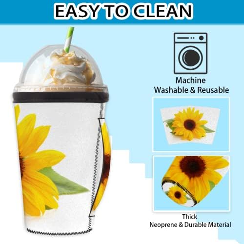 Mânecă de cafea reutilizabilă de floarea -soarelui reutilizabilă cu mâner cu mâner nepren manșon pentru sodă, latte, ceai,
