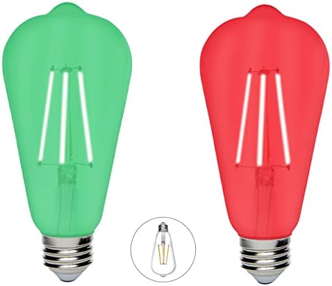 2 Pachet ST64 Filament LED becuri roșii Becuri verzi-E26 bază 8W 75 Watt echivalent Vintage LED bec roșu Bec verde LED iluminat