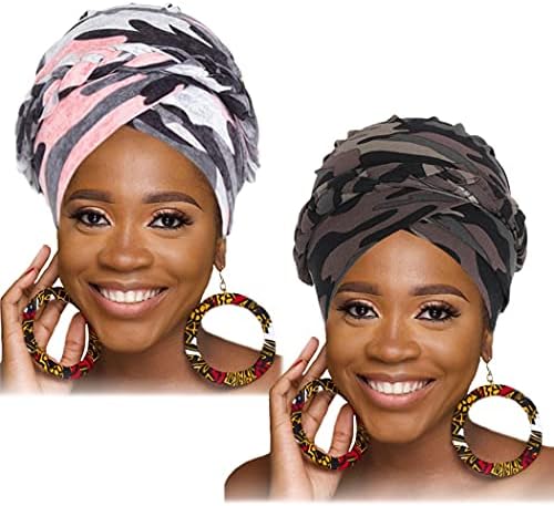 Woee African Head Wraps Stretch Braid Chemio Hat Cap Print Turbane Pre-Legated Turbane pentru femei și fete