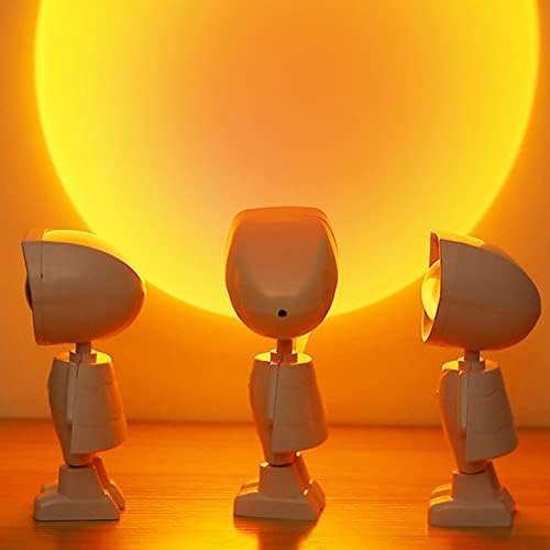 Jiowax LED lampă ambientală Apus de soare proiecție lumini de noapte Lampă 360 Rotire Luminozitate reglabilă lumini Robot Astronaut