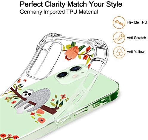 HEPIX compatibil cu sloth iPhone 12 Pro Case iPhone 12 Clear Carcasă, amuzant drăguț Sloth atârnat pe modelul copacului protector