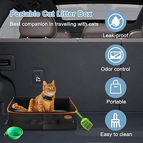 Cutie de gunoi portabilă de călătorie cu capac, cutie de gunoi mobilă pliabilă pentru pisici pentru pisici și pisici medii, rezistentă la scurgeri, cutie de transport pliabilă pentru pisici, pentru o plimbare ușoară cu mașina cu pisici