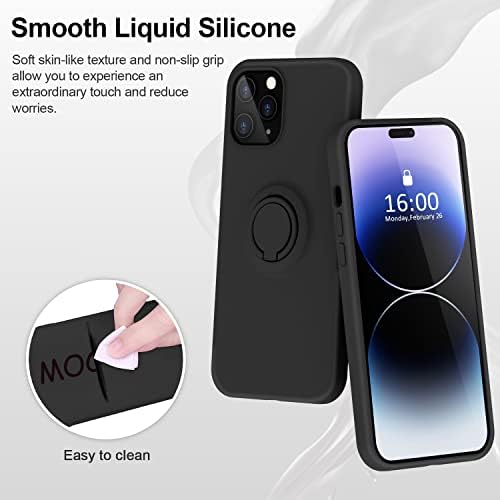 Mocca compatibil cu carcasa iPhone 14 Pro cu Ring Kickstand | Silicon lichid | Linner microfibră | Carcasă de protecție anti-zgârietură
