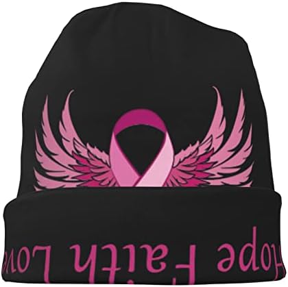 TIAYEAD Cancer de sân conștientizează beanie, capac de craniu cald moale pălărie tricotată pentru bărbați și femei negre