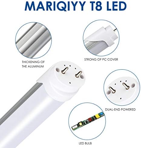 MARIQIYY 4ft LED T8 Tube Light, 18w 2350lm, 5500-6000K, înlocuire becuri fluorescente T8t10t12, compatibil cu balast sau Bypass,