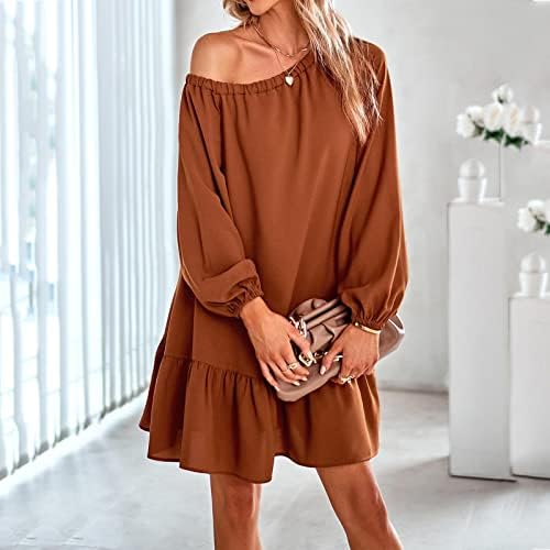 NOKMOPO rochie cu mâneci lungi pentru Femei Moda Casual Temperament Culoare solidă talie montaj lungime medie Genunchi lungime
