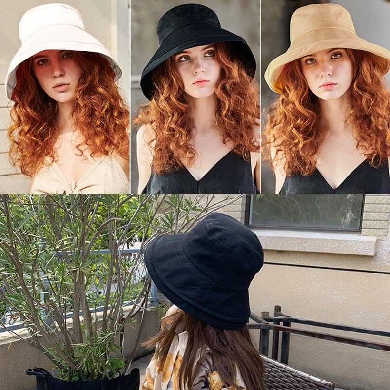 Pălării de soare pentru femei bumbac Wide Brim Gradinarit Bucket Hat Travel Sun Protection Packable femei Beach Cap-Fold-UP Bor