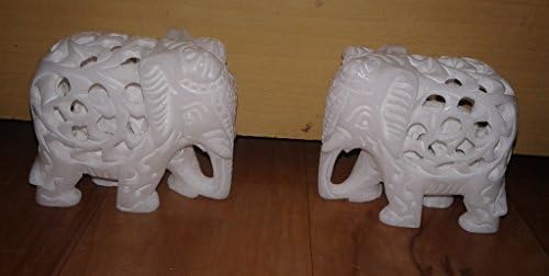 Craftslook marmură albă Elefant Statuie exclusivă din piatră