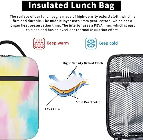 Geantă de prânz curcubeu femei bărbați, geantă portabilă cu fermoar Drăguț izolată pentru prânz, răcitor reutilizabil pentru
