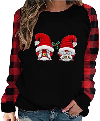Hanorace Pentru Femei Crewneck Modă 2023 Anul Nou Pulovere De Crăciun Cu Mânecă Lungă Buffalo Plaid Cheer Gnome Print Bluza