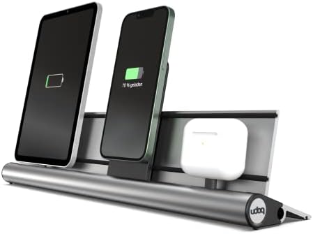 Stație de încărcare pentru iPhone -uri, tablete și AirPods, UDOQ 400, aluminiu, argint, magsafe și încărcător PD