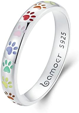 Bisaer 3mm 3mm 3,4mm PAW IMPRIM SING S925 Sterling Silver Ring Puppy Dog Dog Cat Paw Inel, un inel de smalț pentru animale de companie multicolor pentru fete fete 5-10