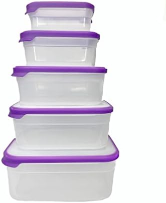 Set de recipiente Helsim Purple din 10 piese cu capace pentru depozitare, prânz și pregătire pentru masă, Mașină de spălat