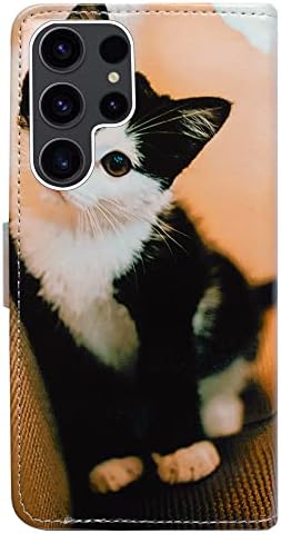 Bcov Galaxy S23 Ultra caz, Tuxedo pisica piele Flip telefon caz portofel acoperi cu card slot titularul Kickstand pentru Samsung