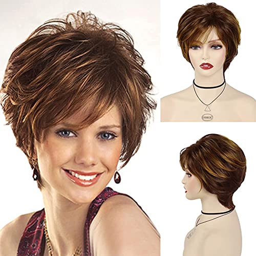 Auburn Pixie Cut peruca pentru femei scurt peruca maro cu evidenția Blonda naturale sintetice peruca pentru Halloween costum