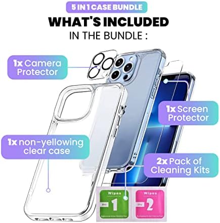 Oovial [Protecție completă] iPhone 13 Pro Max Clear Clear Bundle cu 1 protector de ecran de sticlă temperat, 1 protector pentru