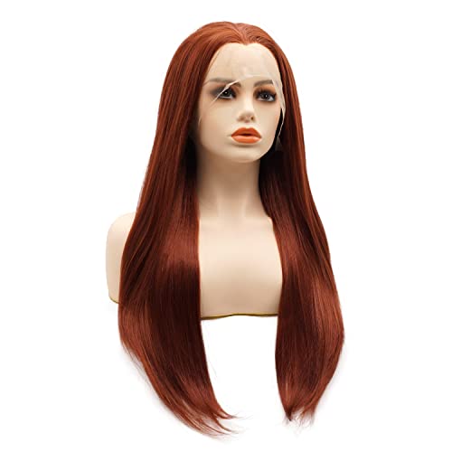 LUSHY frumusete par sintetice dantela fata peruca drept lung 24inch Burgundia roșu grele densitate rezistente la căldură realist