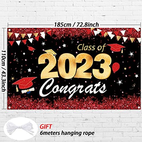 Fundal Banner clasa 2023 / decorațiuni pentru petrecerea de absolvire 2023 roșu și auriu / semn clasa 2023 pentru rechizite