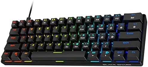 Black Shark 60% Tastatură mecanică pentru jocuri, mini tastatură cu fir retroiluminată RGB cu comutatoare albastre, tastatură compactă cu 61 de taste complet programabilă pentru Laptop Windows PC, Sixgill K4