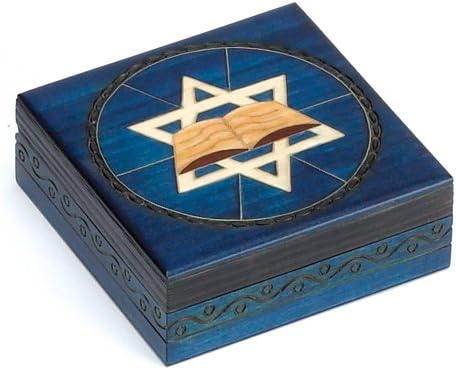 Blue Star of David Secret Jewelry Keepsake Box Iudaica Polish Handmade Bijuterii