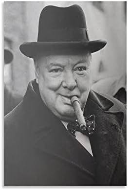 Bludug Wall Art Artă alb -negru Afișul lui Winston Churchill Fumând o pânză de trabuc pictură Afise și imprimeuri imagini de