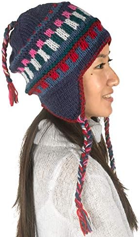Pălărie caldă de lână de iarnă călduroasă din lână de iarnă în interiorul capacului tricotat mână țesut urechea țesută la zăpadă