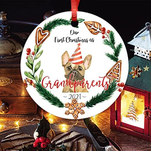 Aroggeld Primul nostru Crăciun ca bunici 2021 Round Ornament Ceramic Coroană de Crăciun Ornament de Crăciun Decorațiuni tipărite