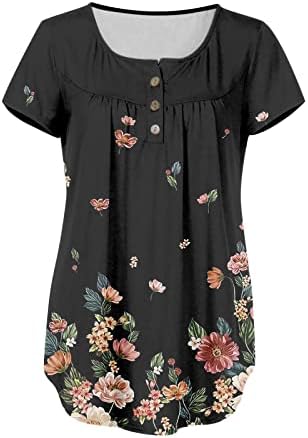 2023 Tricou de modă de vară pentru femei topuri tunică florală pentru a purta cu jambiere cu mânecă scurtă v gât ascunde cămăși