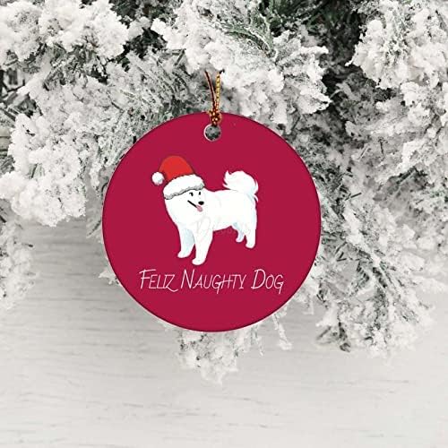 American Eskimo Dog Feliz Naughty Dog Ornament 3 '' Noutate decorațiuni de brad de Crăciun, ornament de porțelan decorațiuni