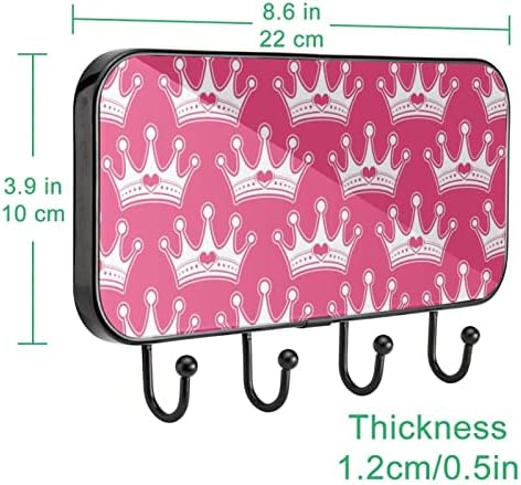 Pink Girly Princess Royalty Crown Imprimeu suport pentru suport pentru perete, suport pentru haina de intrare cu 4 cârlig pentru