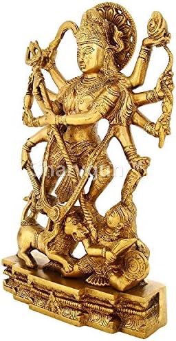Sharvgun Brass Sculpture Standing Goddess Durga Hindus Dauza religioasă 11,5 inch, greutate-3,9 kg