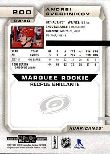 2018-19 O-Pee-Chee Platinum 200 Andrei Svechnikov RC Rookie Carolina Hurricanes NHL Hockey Card de tranzacționare