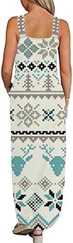 Pejock femei Boem Maxi rochie de moda Casual 0-gât fără mâneci imprimate rochie lungă Vrac Plaja Sundresses cu buzunare