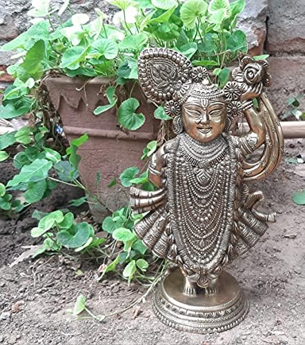 Frumoasă artizanat de statuie mică a lui Shrinathji God in Brass Metal Design de Bharat Haat BH00019