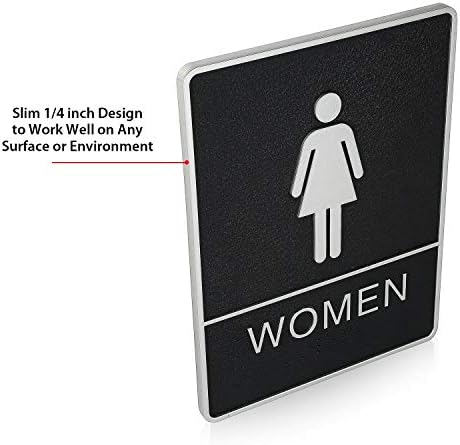 Semn de toaletă, semnul Braille compatibil pentru femei ADA - 6x8 - montare ușoară cu bandă de 3 m pe față de două fețe excelente