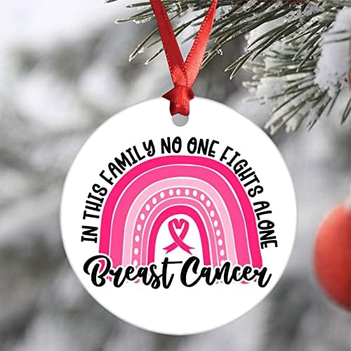 Nimeni nu se luptă singur cancer de sân roz roz curcubeu ceramică ornament de Crăciun cancer de sân panglică vindecare ornament