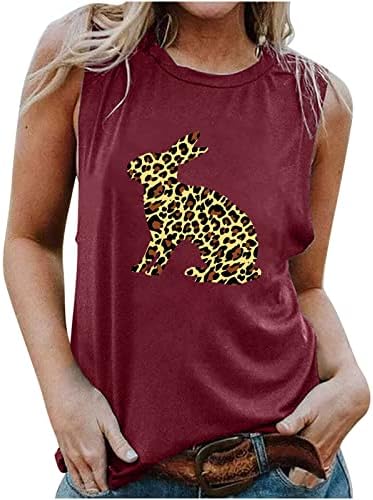 Cizme grafice de iepure pentru femei de top Twneck Twneck Leopard Tee Casual Casual Summer fără mâneci de top
