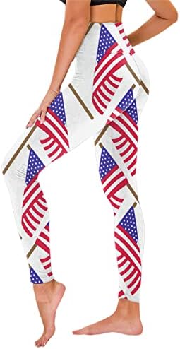 4 iulie Legguri cu talie înaltă pentru femei SUA Flag Yoga Running Leggings Ultra Soft Periaj Stretchout Antrenament Pantaloni