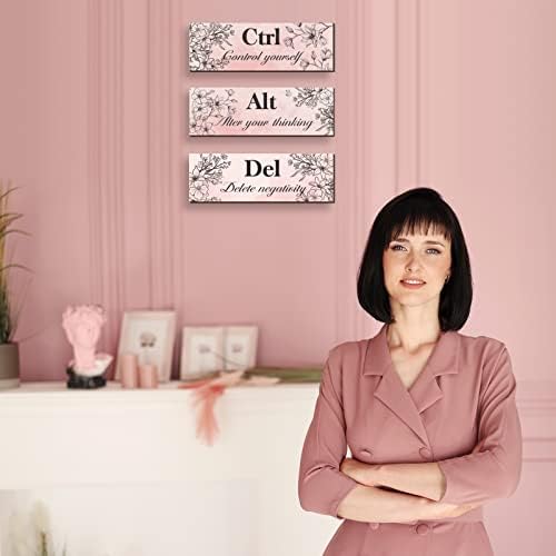 3 bucăți Decor de perete roz pentru fată floral din lemn perete atârnat perete artă inspirație birou decor perete cu citate