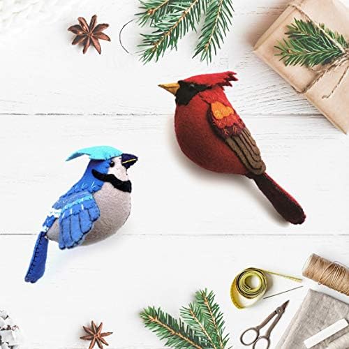 Set mic de artizanat de 2 ornamente de păsări realizate manual în aplicații de pâslă | Decorațiuni de arbori de pluș | Sărbători