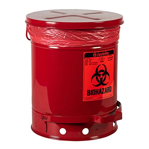 Justrite 05930r oțel biohazard deșeuri, capacitate de 10 galoni, roșu