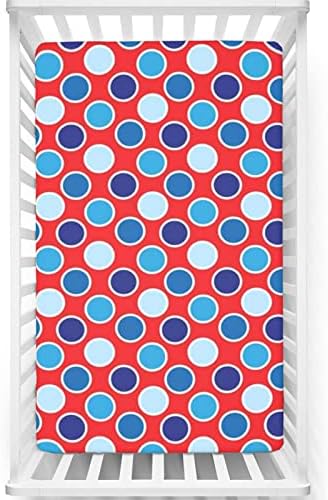 Cearșafuri Mini pentru pătuț cu tematică Polka Dots, cearșafuri portabile Mini pentru pătuț material Ultra moale-cearșafuri pentru pătuț pentru fete sau băieți, 24x38, Roșu albastru închis